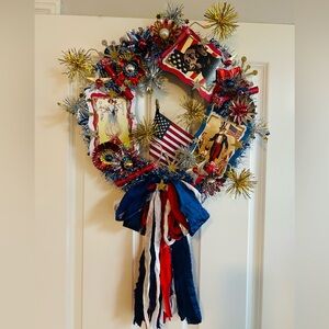 Vintage Repurposed 4th of July Festive Holiday Wreath